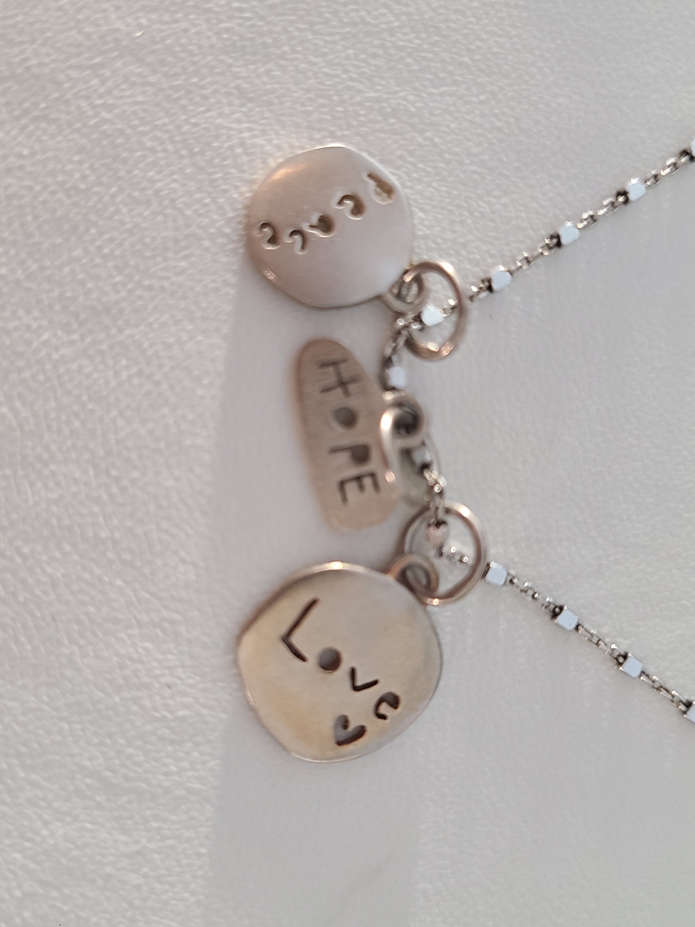 L.A. Sterling Silver 'Love Hope Peace ' Charms Necklace - Silver
